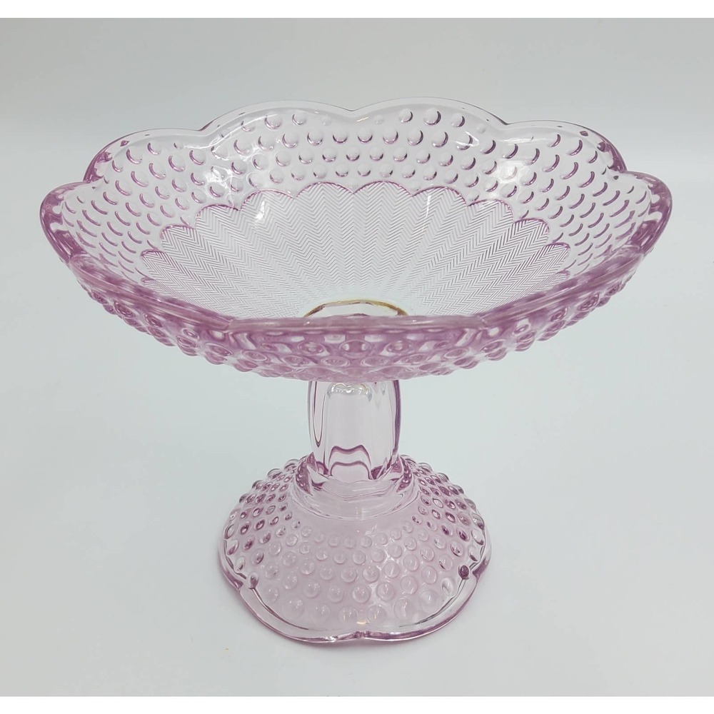 Vintage Gorham Crystal 1831 Emily's Attic Lavender Hobnail Compote